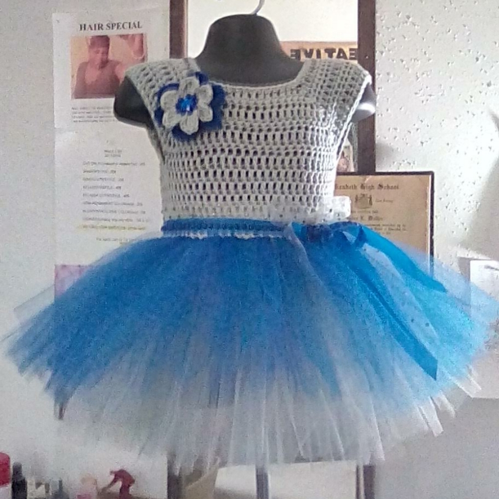 3pc Grey & Royal Blue Tutu Dress Set! Custom Made by KrEaTiVe KrOcHeTs By TW! 💙